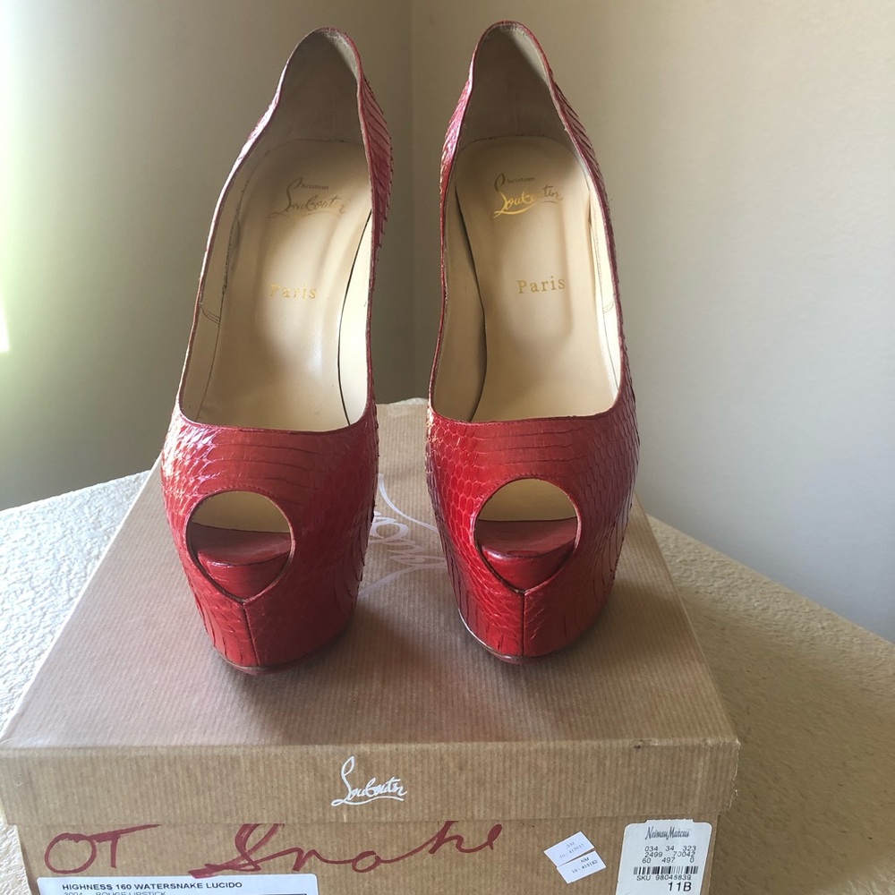 Christian Louboutin Platform Python Peep Toe Heel - image 7